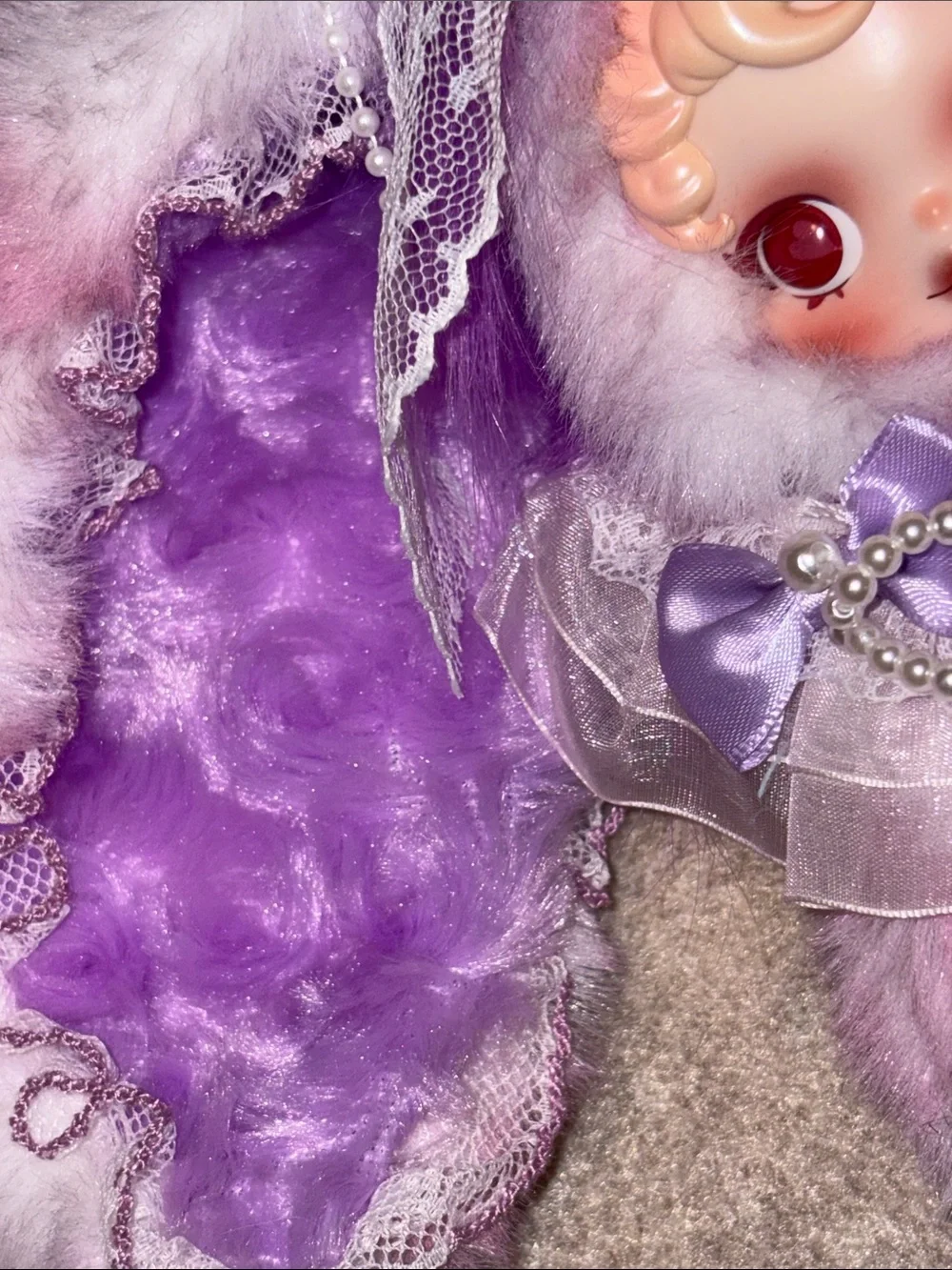 Custom Skull Panda Plush Bunny Pendant - Pink & Purple Faux Fur